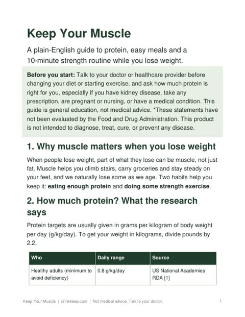 Cover page of the free Keep Your Muscle guide